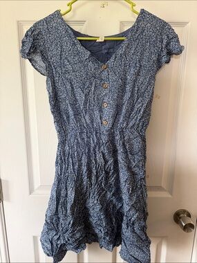 Blue Floral Mini Dress with Button Front